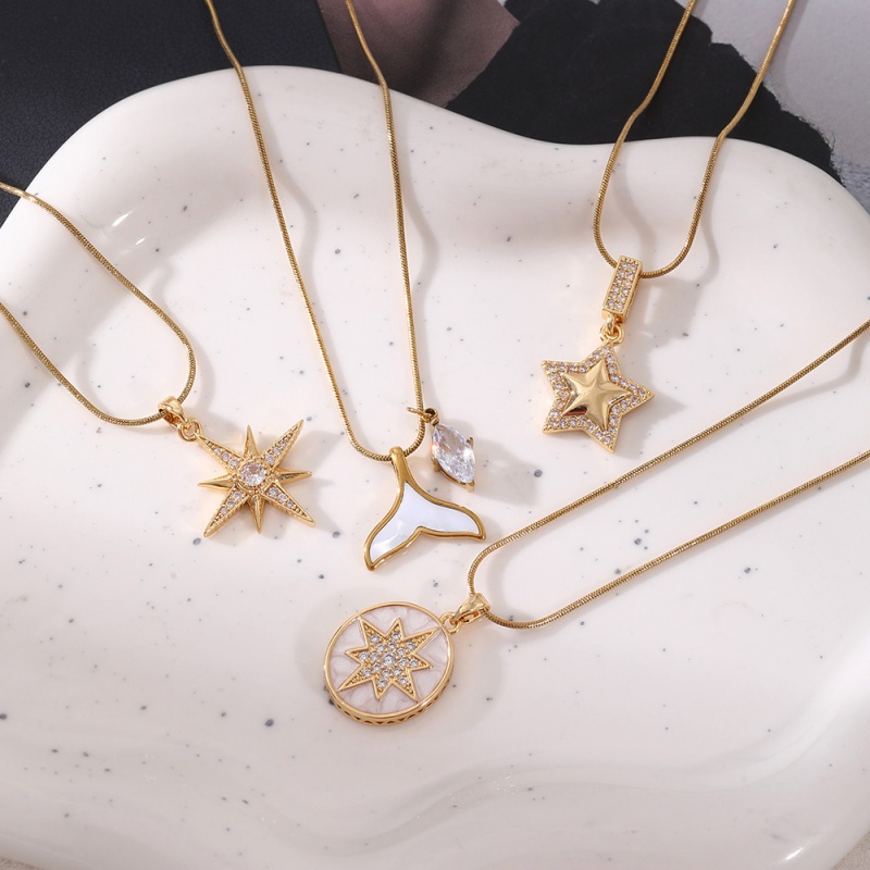 Gold 1 Titanium Steel Inlaid Zirconium Star Necklace