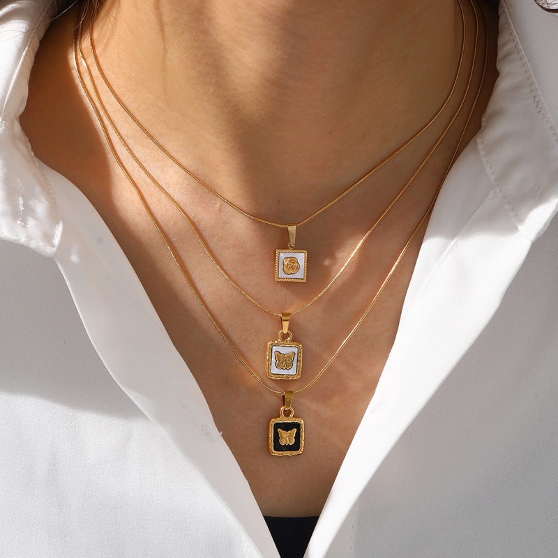 White 1 Titanium Steel Square Shell Butterfly Necklace