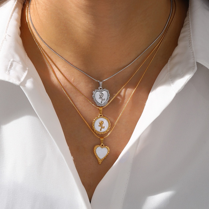 Gold 1 Titanium Steel Heart Shell Flower Necklace