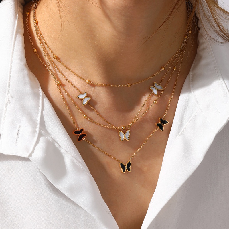 Gold 1 Titanium Steel Double Shell Butterfly Necklace