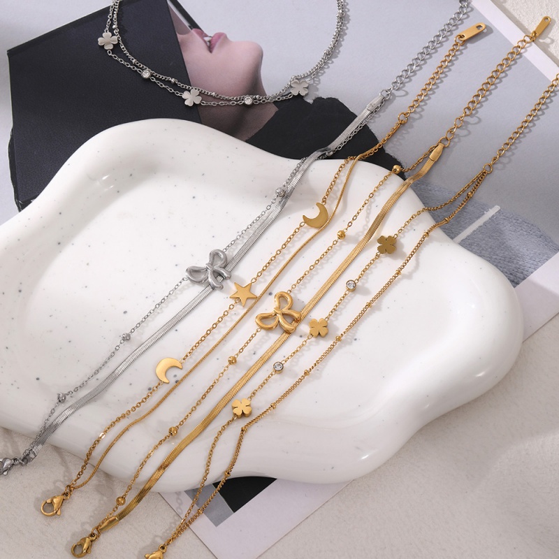 Gold 1 Titanium Steel Double Layer Star And Moon Bracelet