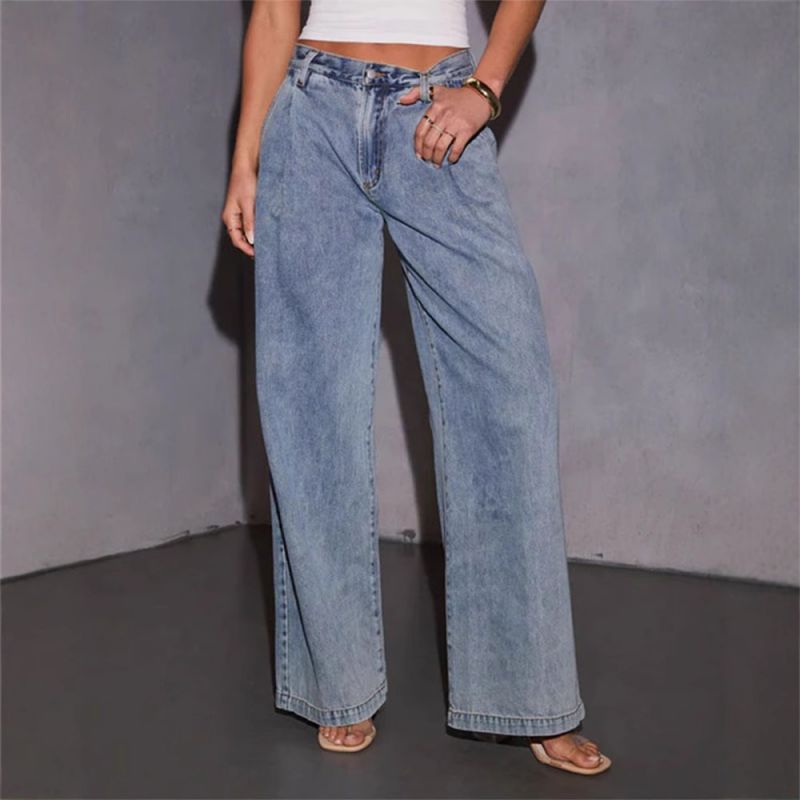 Pantalones Anchos De Mezclilla De Poliéster