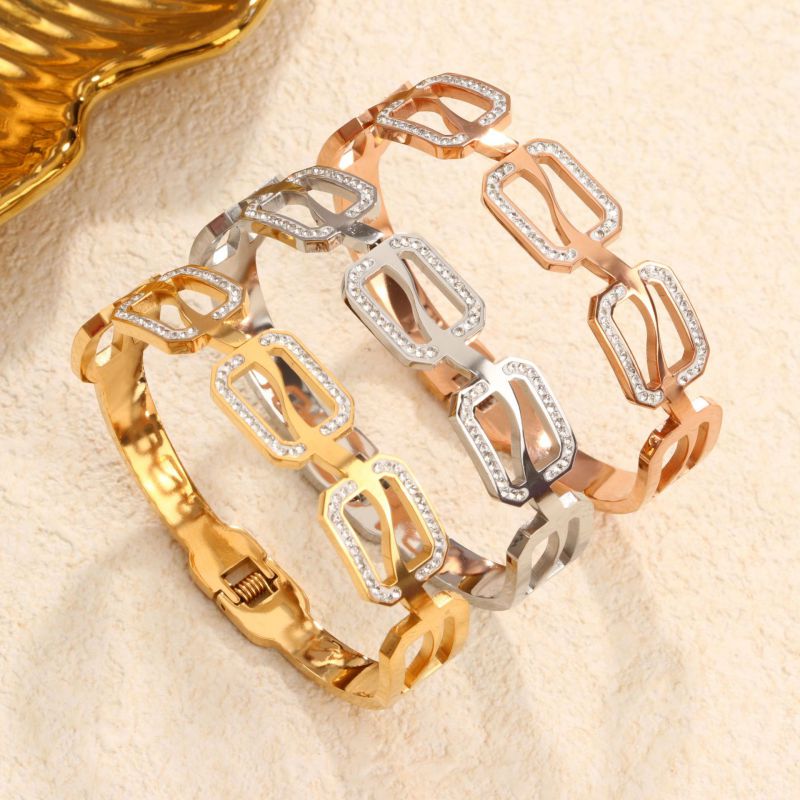 Pulsera Hueca De Diamantes De Acero Inoxidable