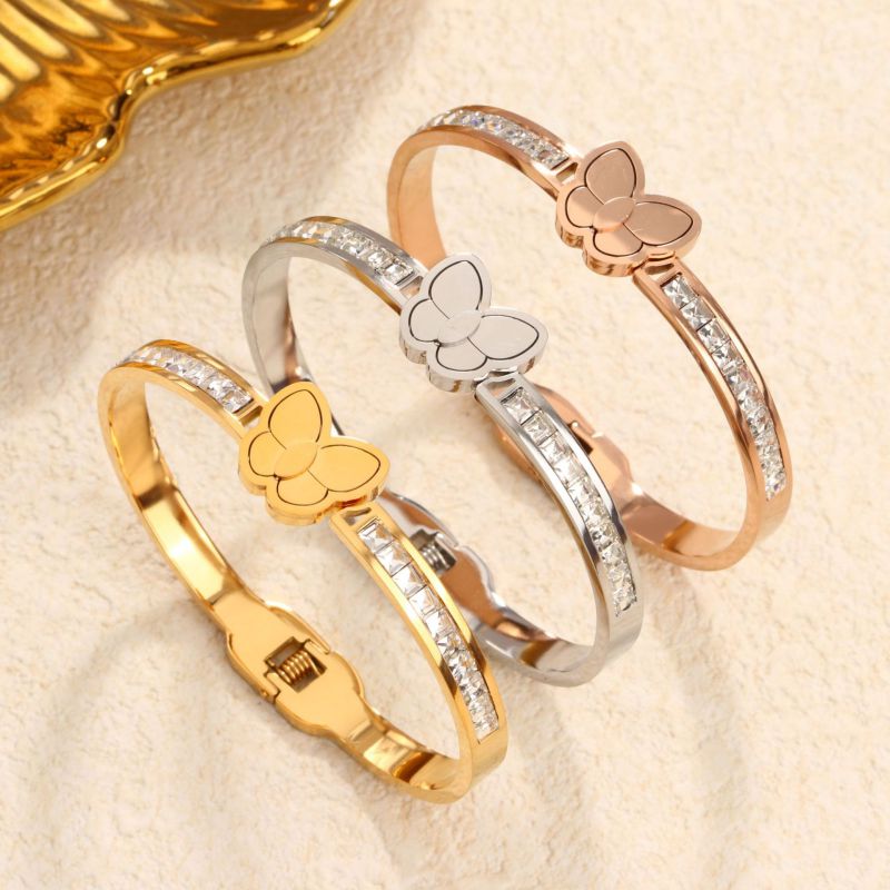Pulsera De Mariposa De Diamantes De Acero Inoxidable