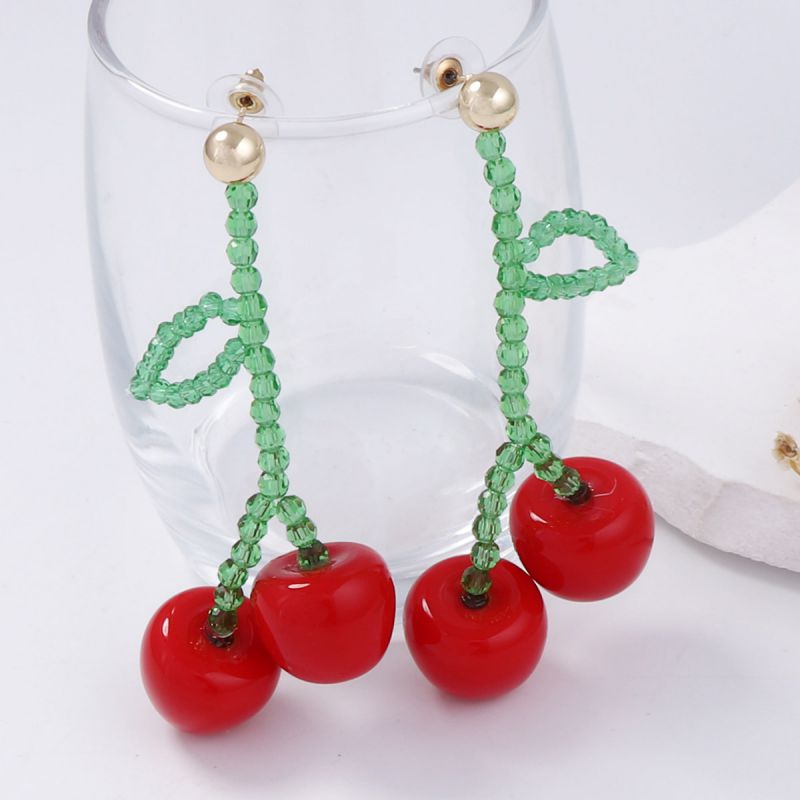 Pendientes De Cereza Con Cuentas De Cristal