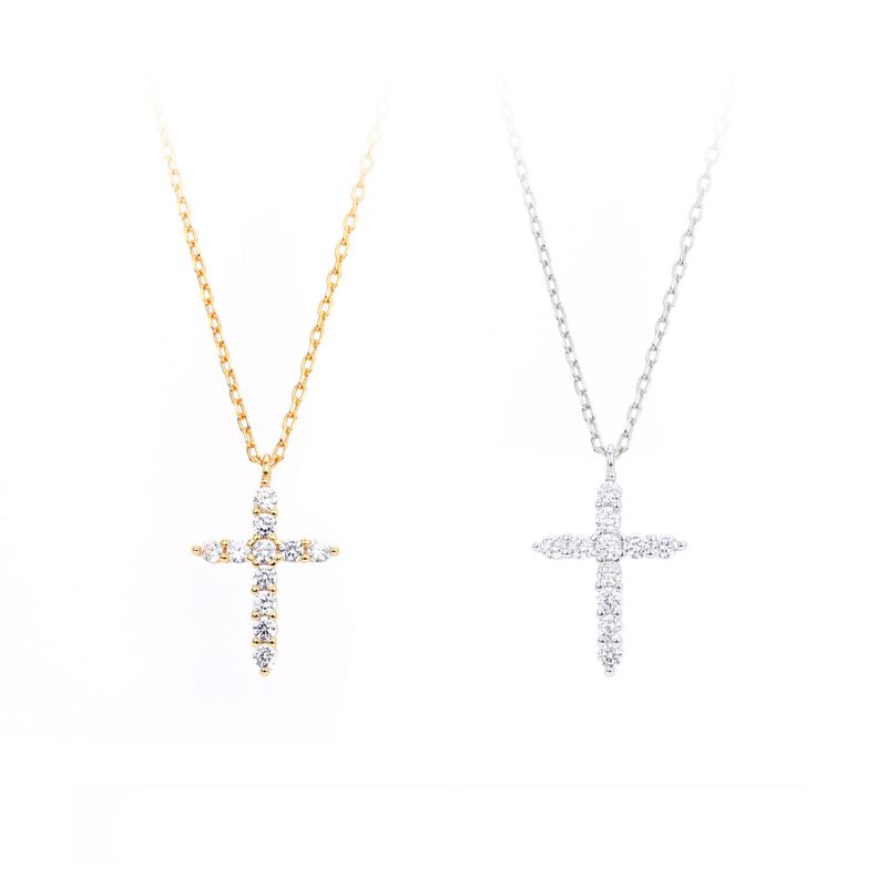 925 Silver Plated With Black Gold Silver Diamond Cross Necklace