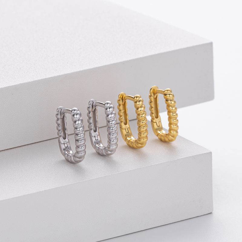 925 Silver With Platinum Plating Silver Oval Earrings
