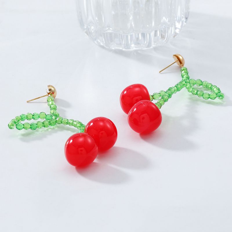 Pendientes De Cereza Con Cuentas De Cristal
