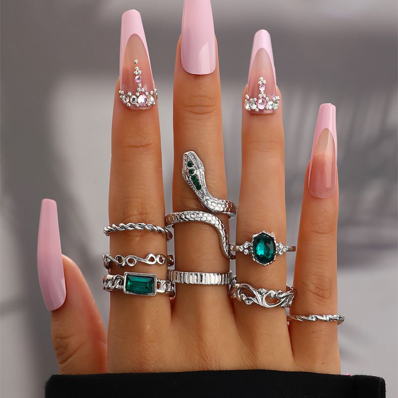 Anillo Geométrico De Aleación Con Forma De Serpiente Y Diamantes