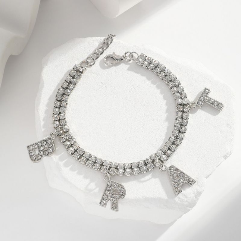 Tobillera Con Letras De Diamantes De Metal