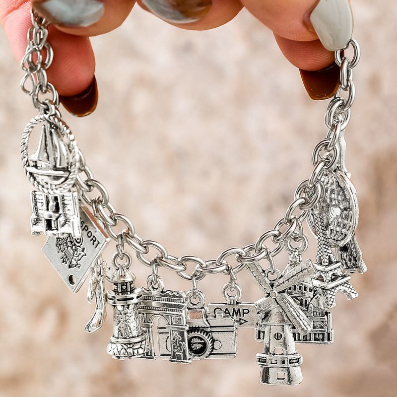 Pulsera De Aleación Con Múltiples Colgantes Geométricos