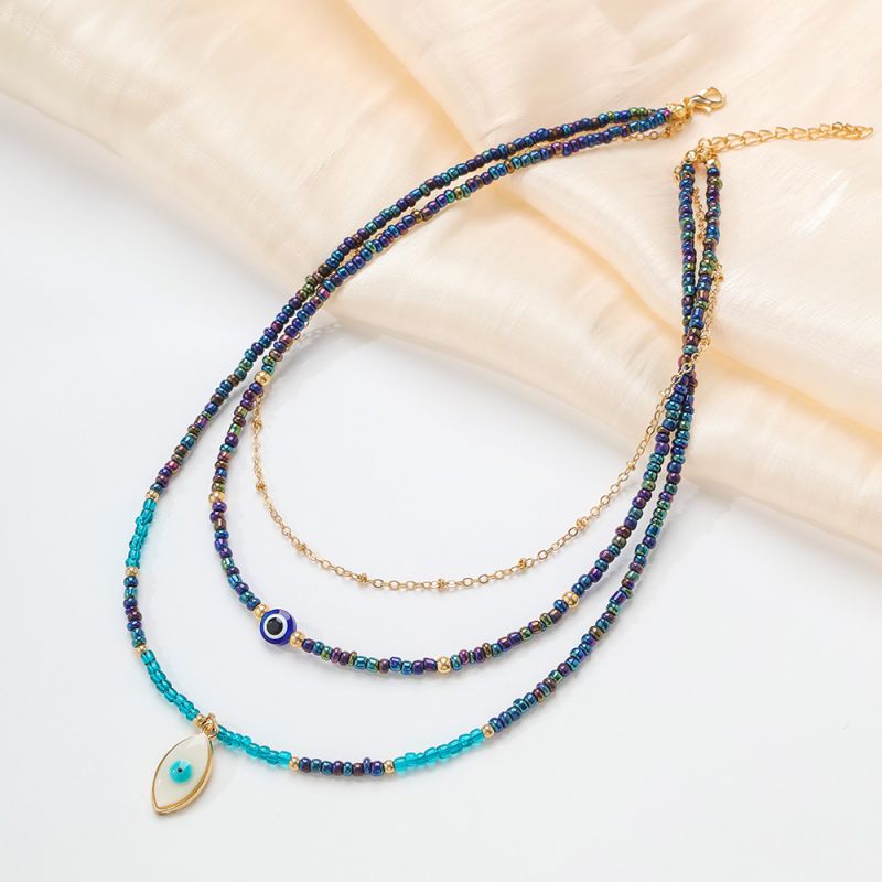 Collar Multicapa Con Cuentas De Colores Y Gotas De Aceite