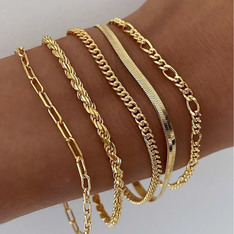Conjunto De Pulsera De Cadena Geométrica De Diamantes De Metal