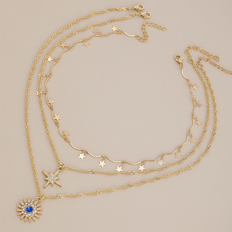 Collar Multicapa De Aleación Con Diamantes Y Estrellas