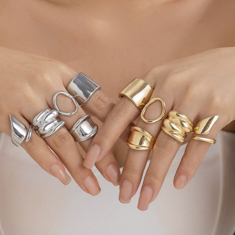 Set 1# Alloy Geometric Irregular Lava Ring Set
