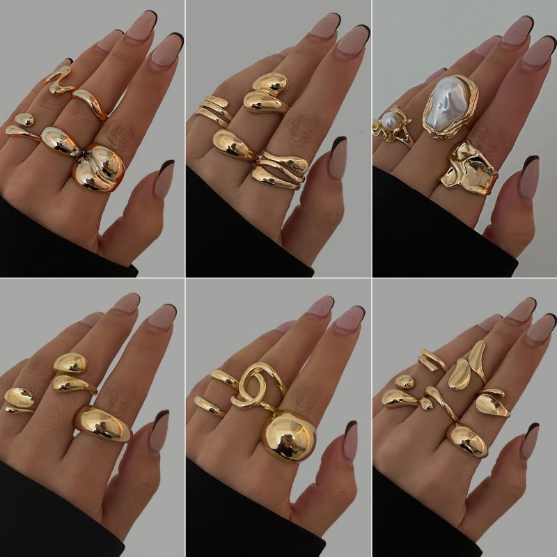 Juego De Anillos De Aleación Lisos E Irregulares