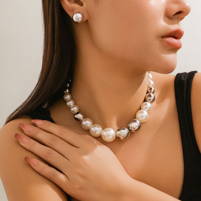Collar De Doble Capa Con Cuentas Redondas