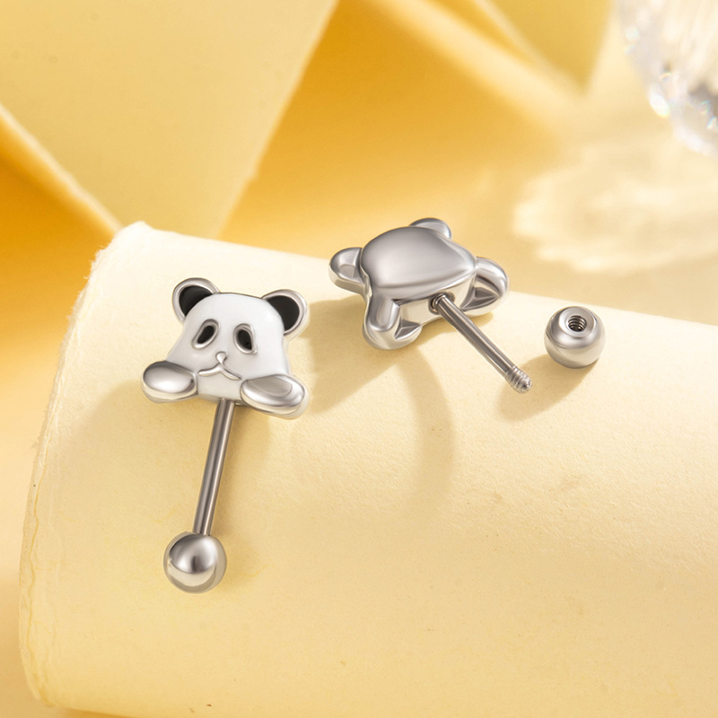 Pendiente De Perforación De Cabeza De Panda Con Goteo De Aceite De Metal (individual)
