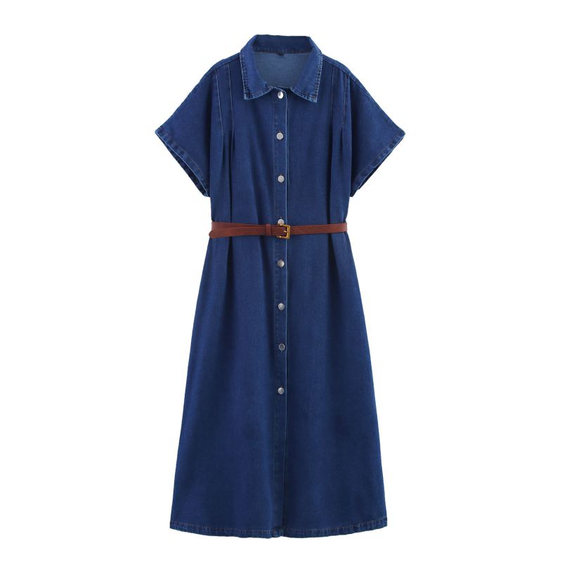 Blue Denim Lapel Button-down Dress