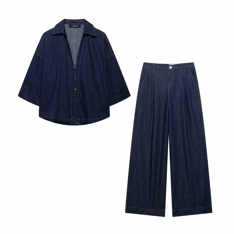 Pants High Waist Denim Pleated Trousers