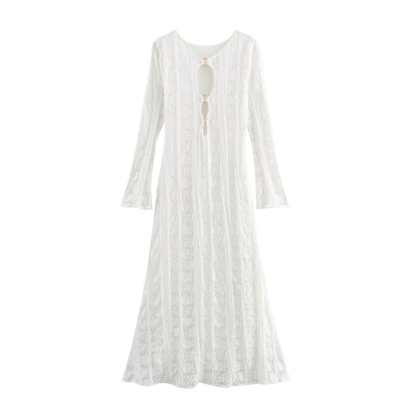 White Knitted Hollow Long Skirt
