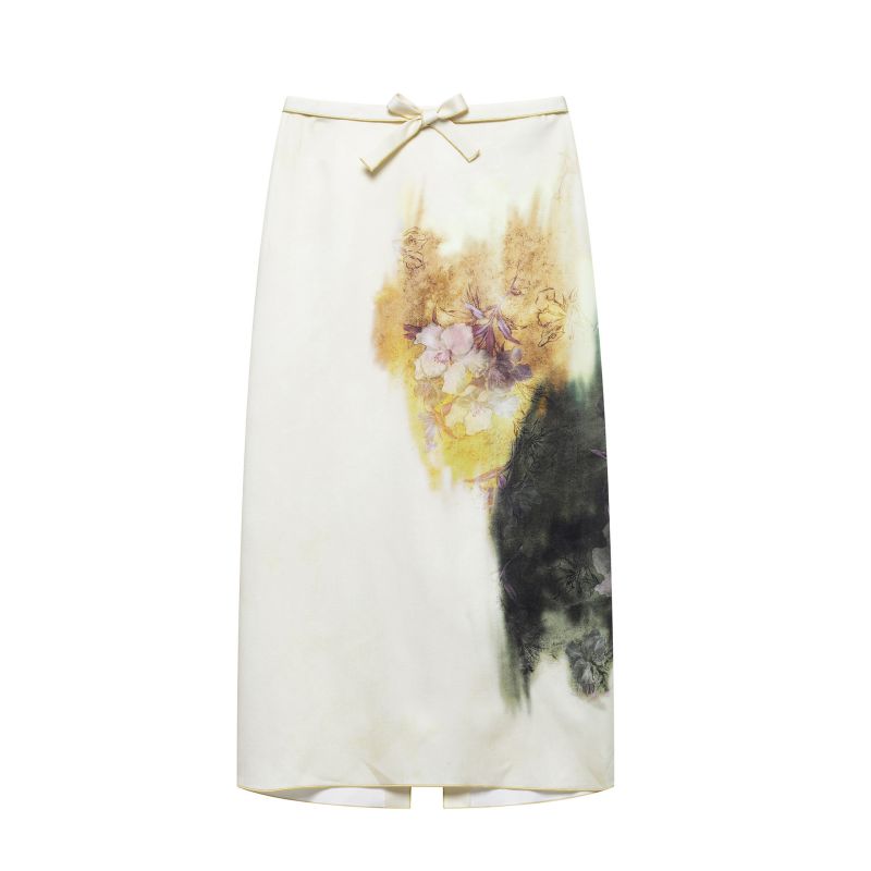 White Blended Printed Skirt