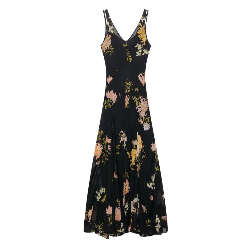 Black Printed Sleeveless Maxi Dress