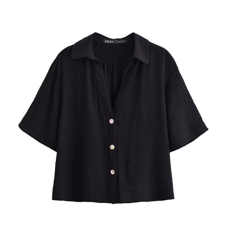 Brown Top Lapel Short-sleeved Shirt
