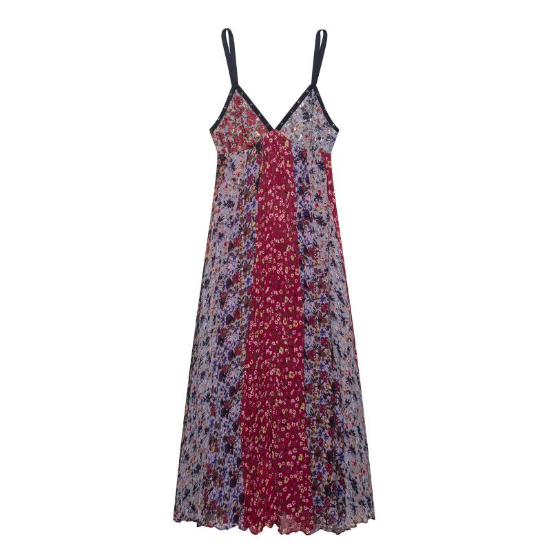 Color Printed Color-blocked Suspender Dress