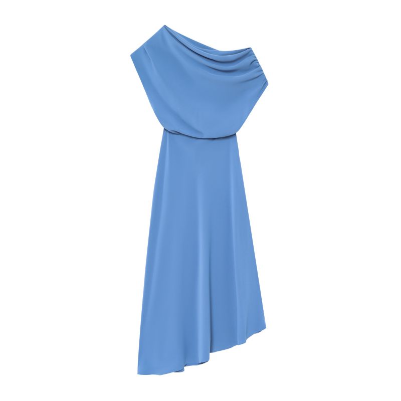 Blue Irregular Off-shoulder Long Skirt