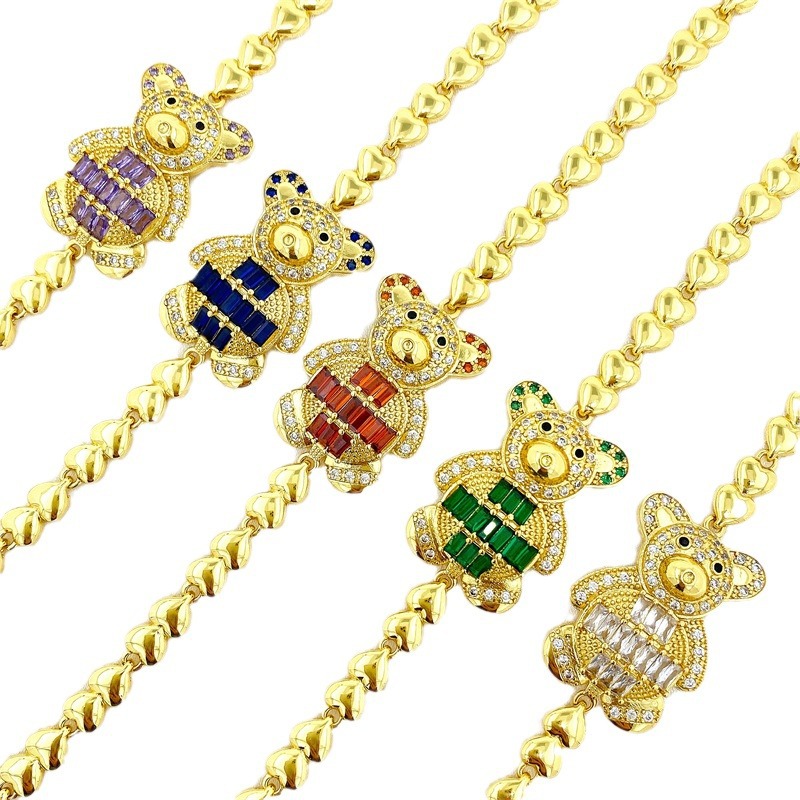 Pulsera De Oso Con Corazón De Diamantes De Cobre