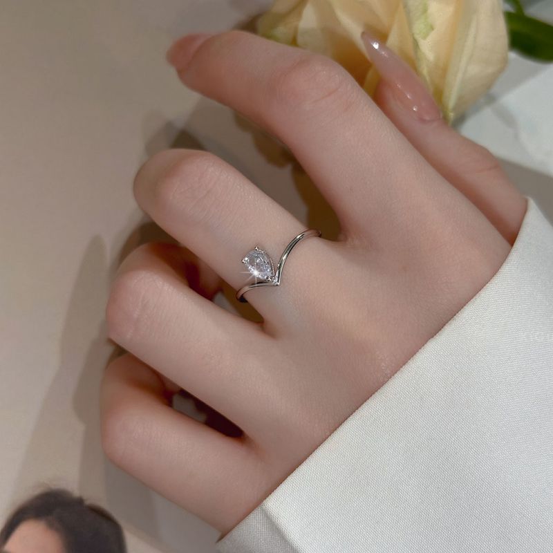Platinum Silver And Diamond Teardrop Ring