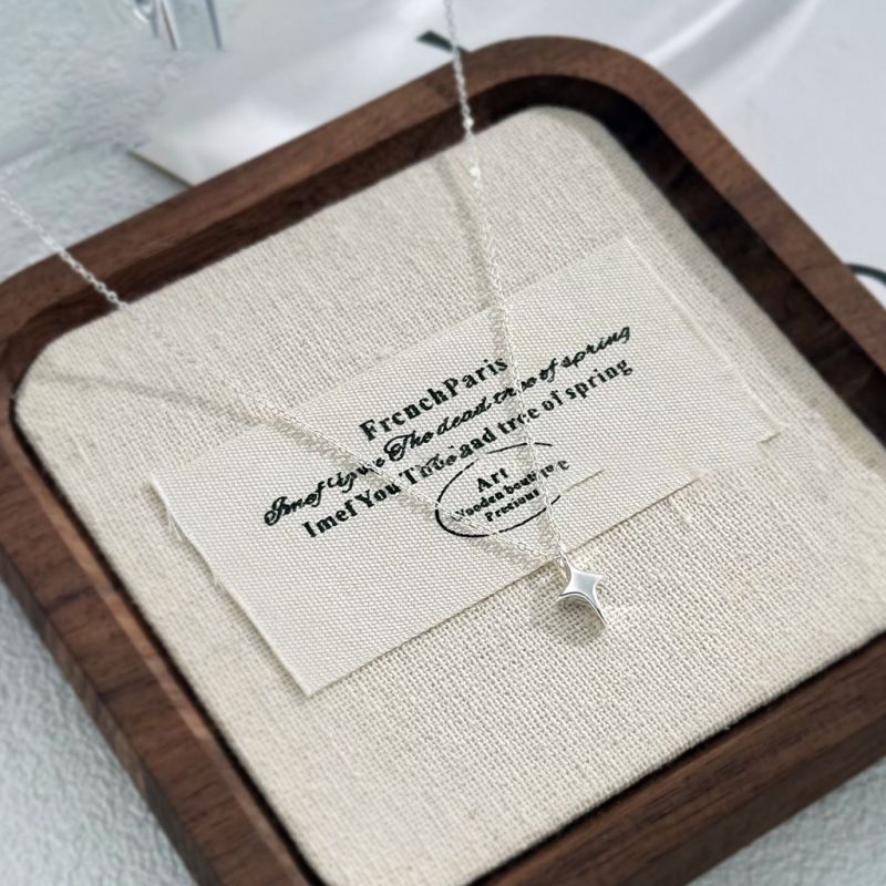 Silver Silver And Diamond Four-pointed Star Necklace