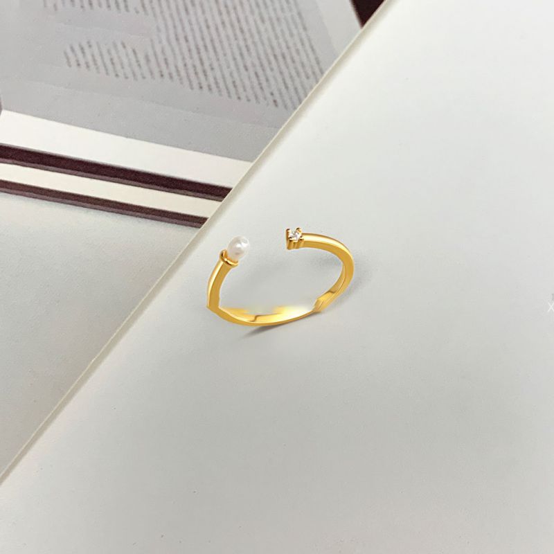 Gold Silver And Diamond Pearl Ring