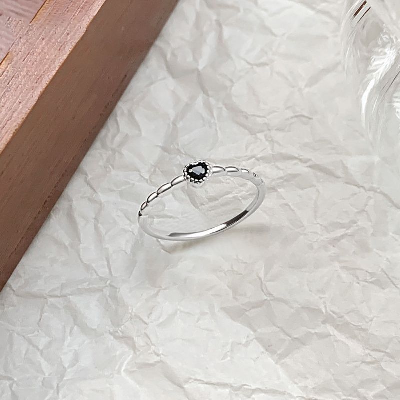 Silver-black Diamond Silver Diamond Heart Ring