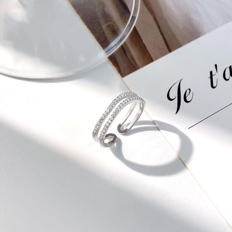 Platinum Silver And Diamond Double Row Diamond Ring