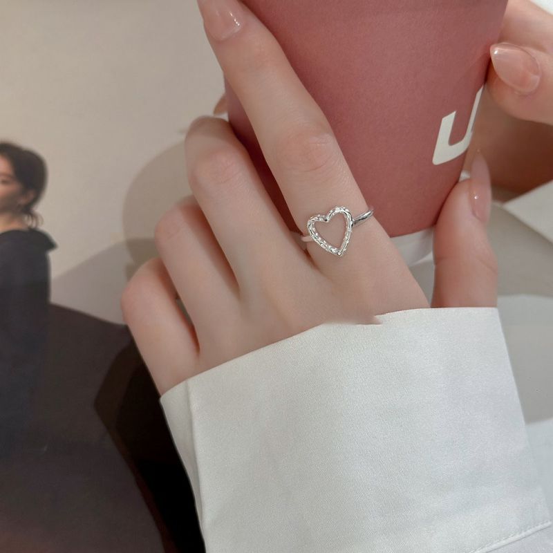 Silver Silver Hammered Heart Hollow Open Ring
