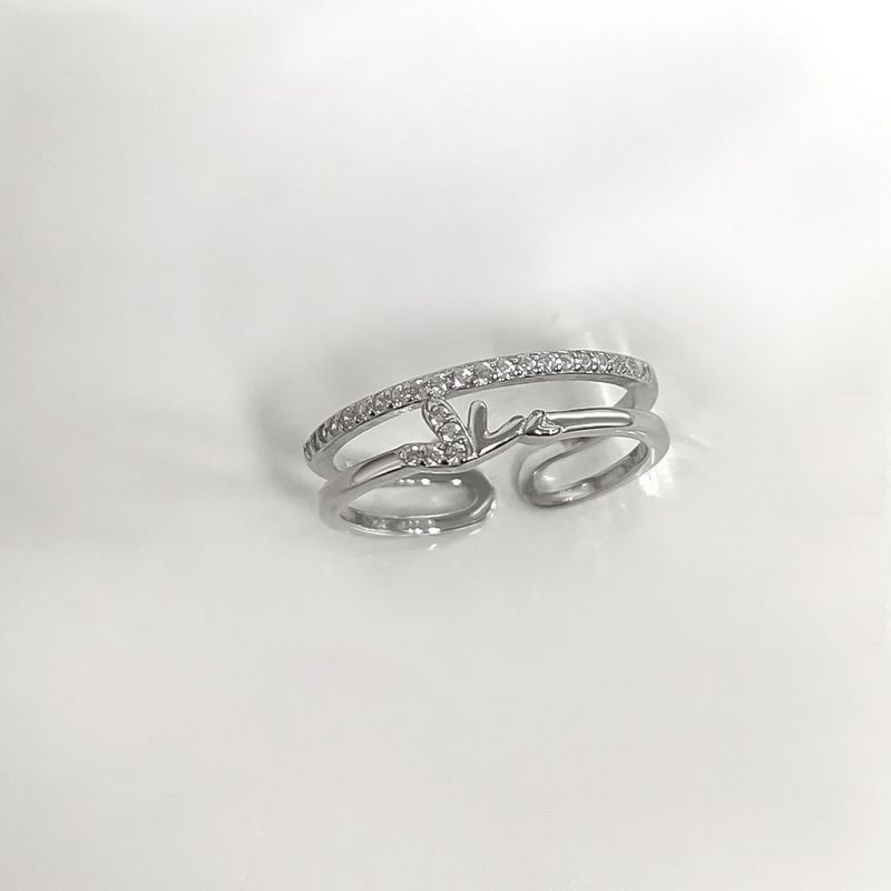 Platinum Silver Diamond Double Heart Ring