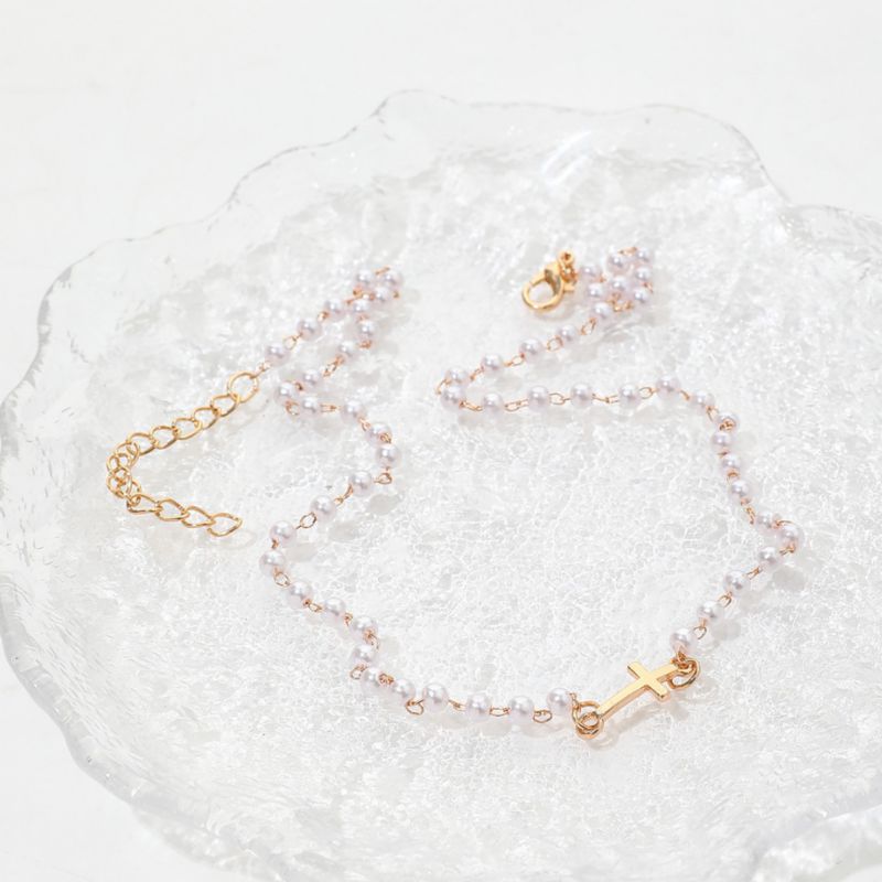 Collar De Cruz Con Cuentas De Perlas