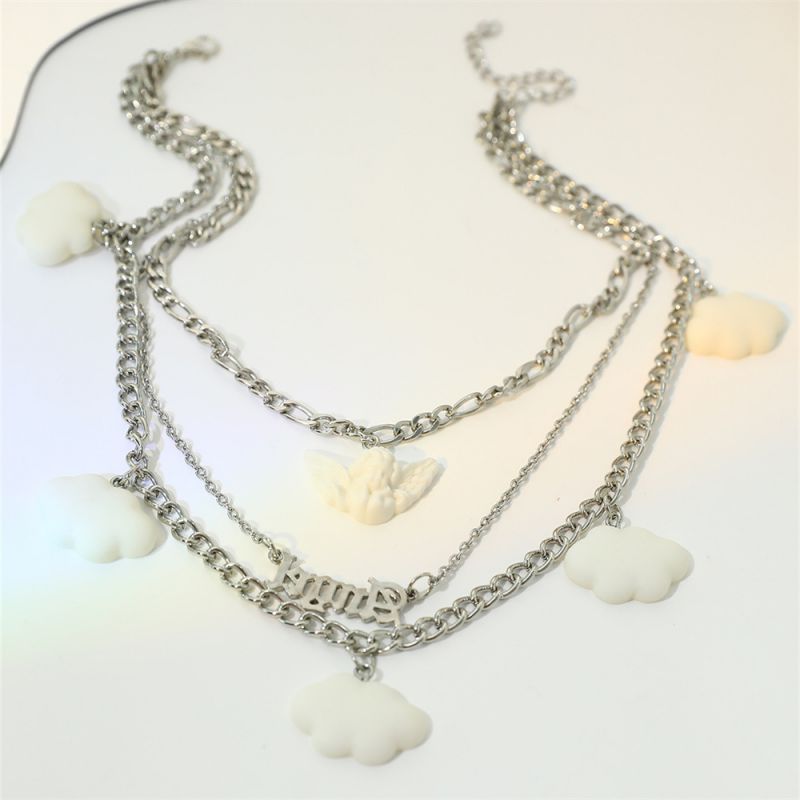 Collar Multicapa Con Letras De Ángel De Nube De Resina