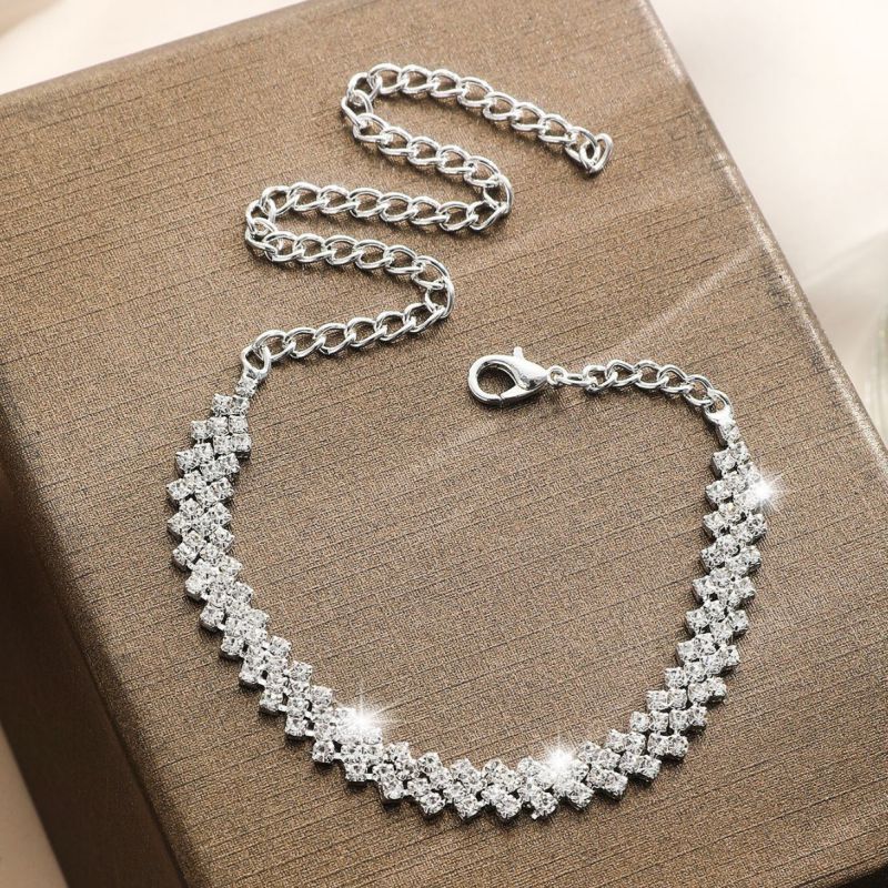 Tobillera Geométrica De Aleación Con Diamantes