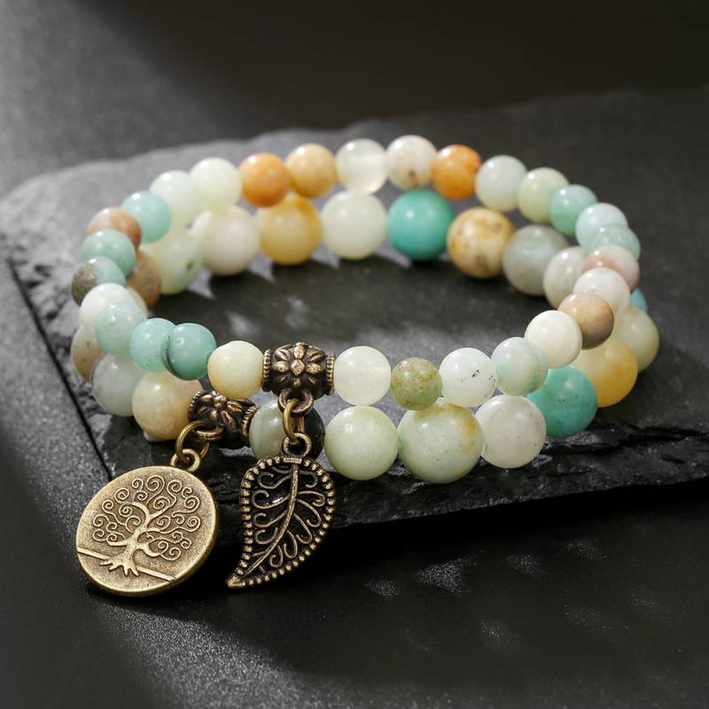Pulsera Del Árbol De La Vida Con Cuentas De Piedra Natural De Colores
