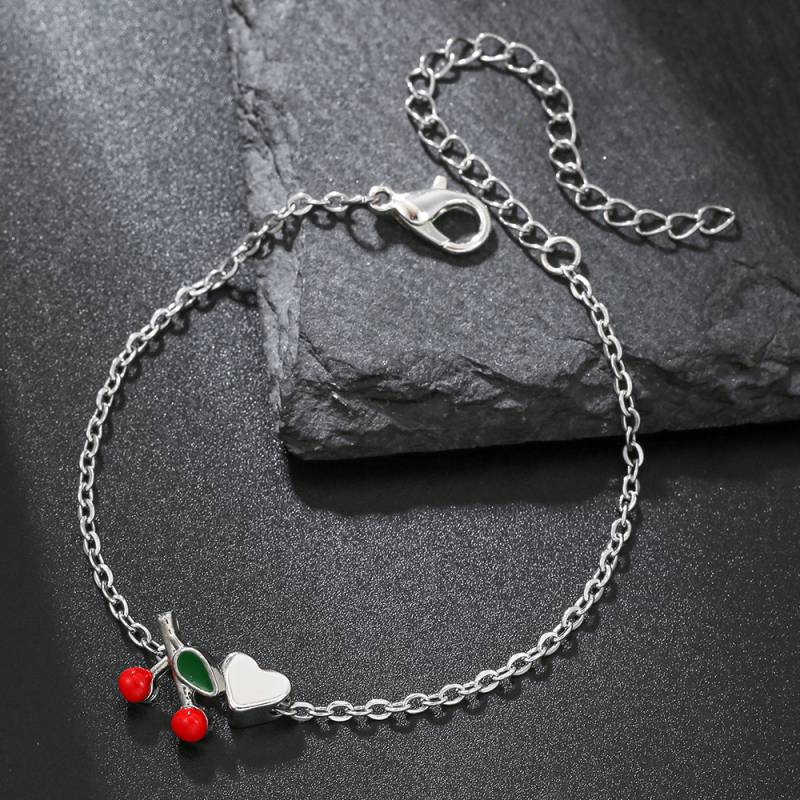 Pulsera De Aleación Con Forma De Corazón Y Cereza