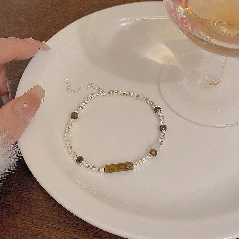 Pulsera De Cuentas De Ojo De Tigre De Plata