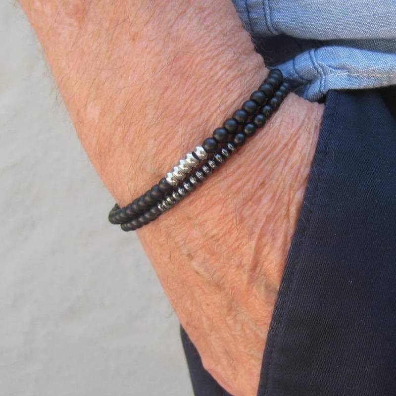 Bracelet 3# Black Onyx Black Gall Beaded Men's Bracelet
