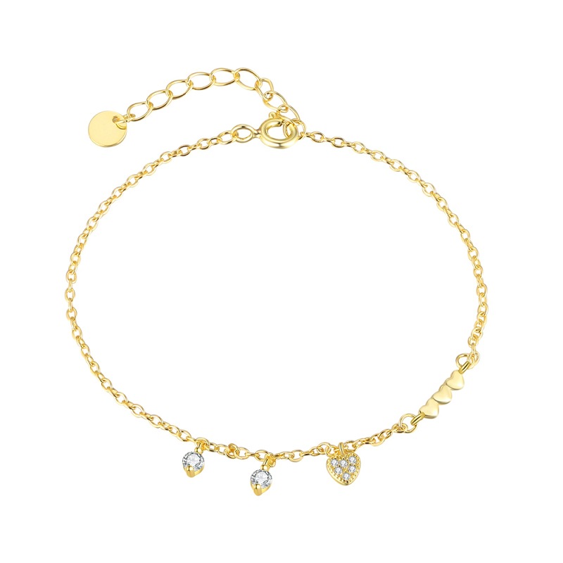 Gold 3 Silver Diamond Heart Bracelet