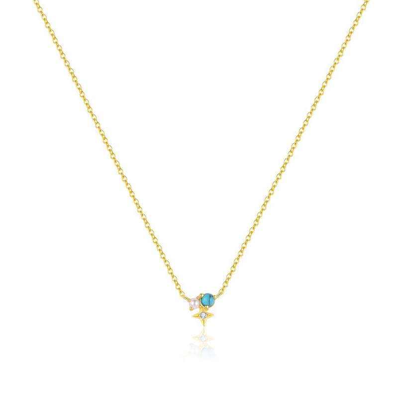 Zircon Turquoise_18k Yellow Plated_swimming Paint_palladium Base_necklace Silver Geometric Turquoise Necklace