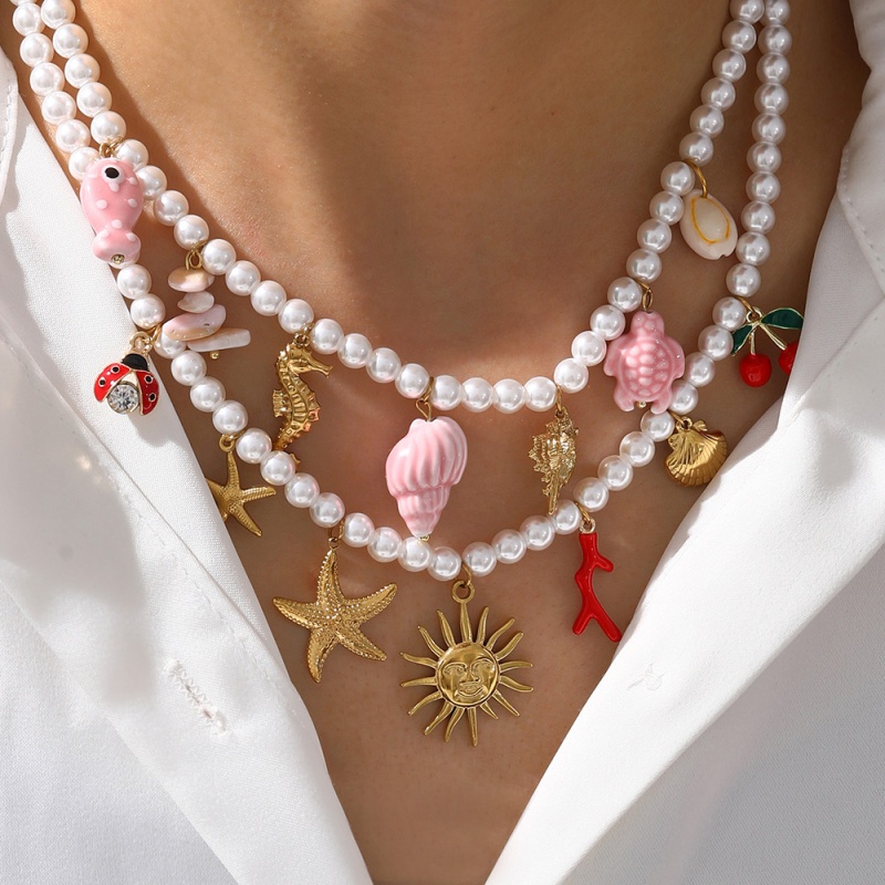 Color 2 Titanium Steel Oil Drop Ocean Series Pearl Necklace