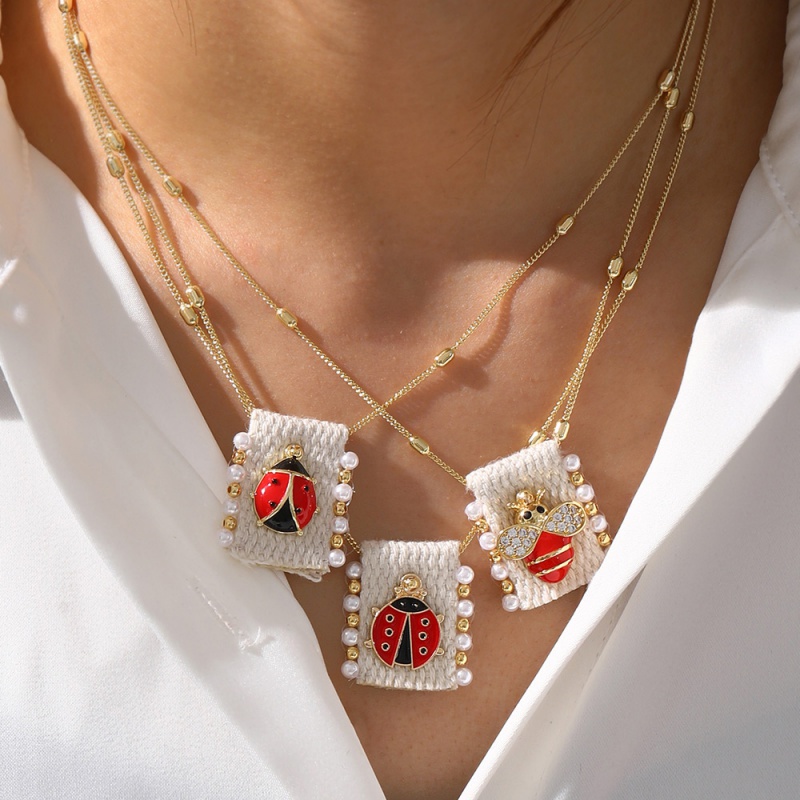 Gold 1 Copper And Zircon Oil Dripping Bee Braided Beaded Necklace