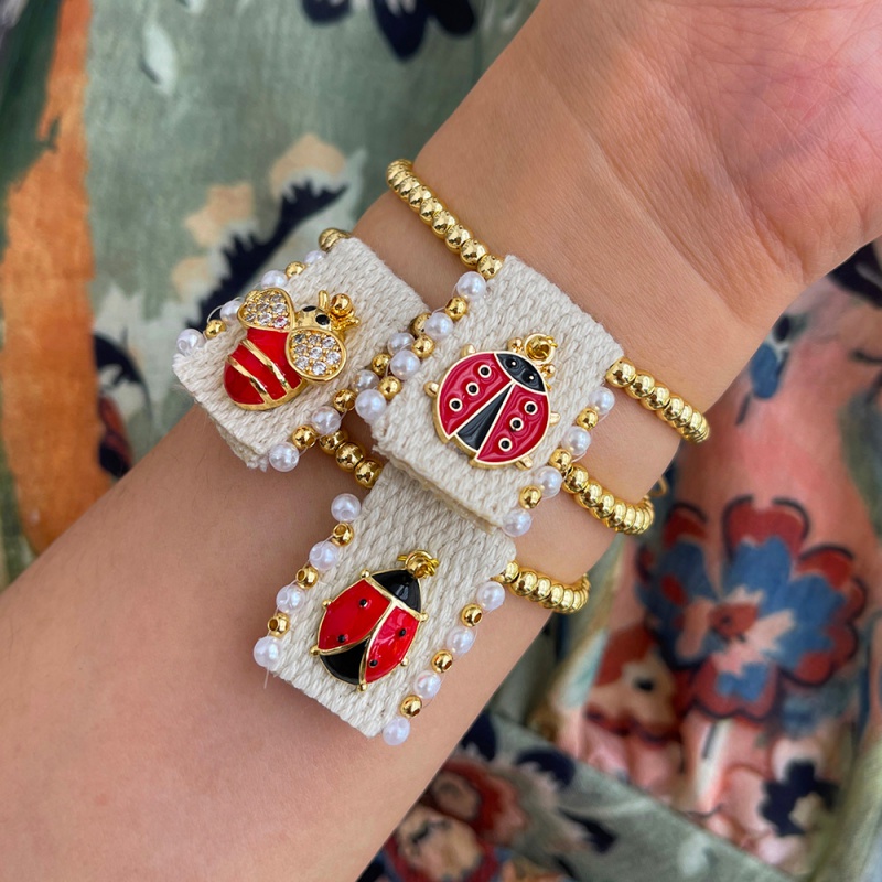 Pulsera Trenzada De Cuentas Con Incrustaciones De Cobre Y Circonitas Que Gotean Aceite De Abeja